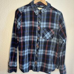 💙F21 Blue and Black Plaid Button Down Flannel Shirt